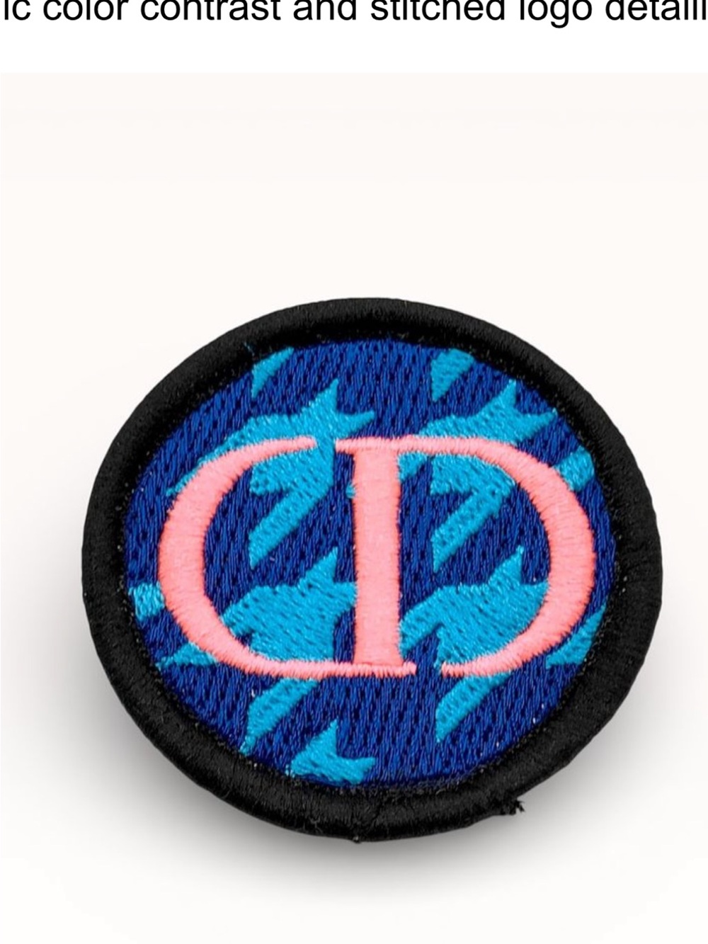 CD Logo Houndstooth Embroidered Pinback Badge• Pink & Blue Logo Patch